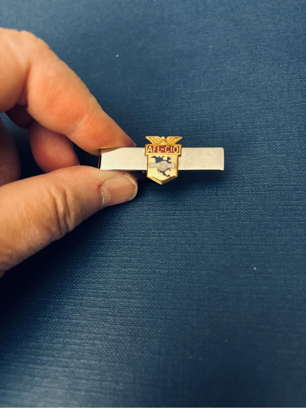 Vintage AFL-CIO Silver Tie Bar with Goldtone Enamel Shield